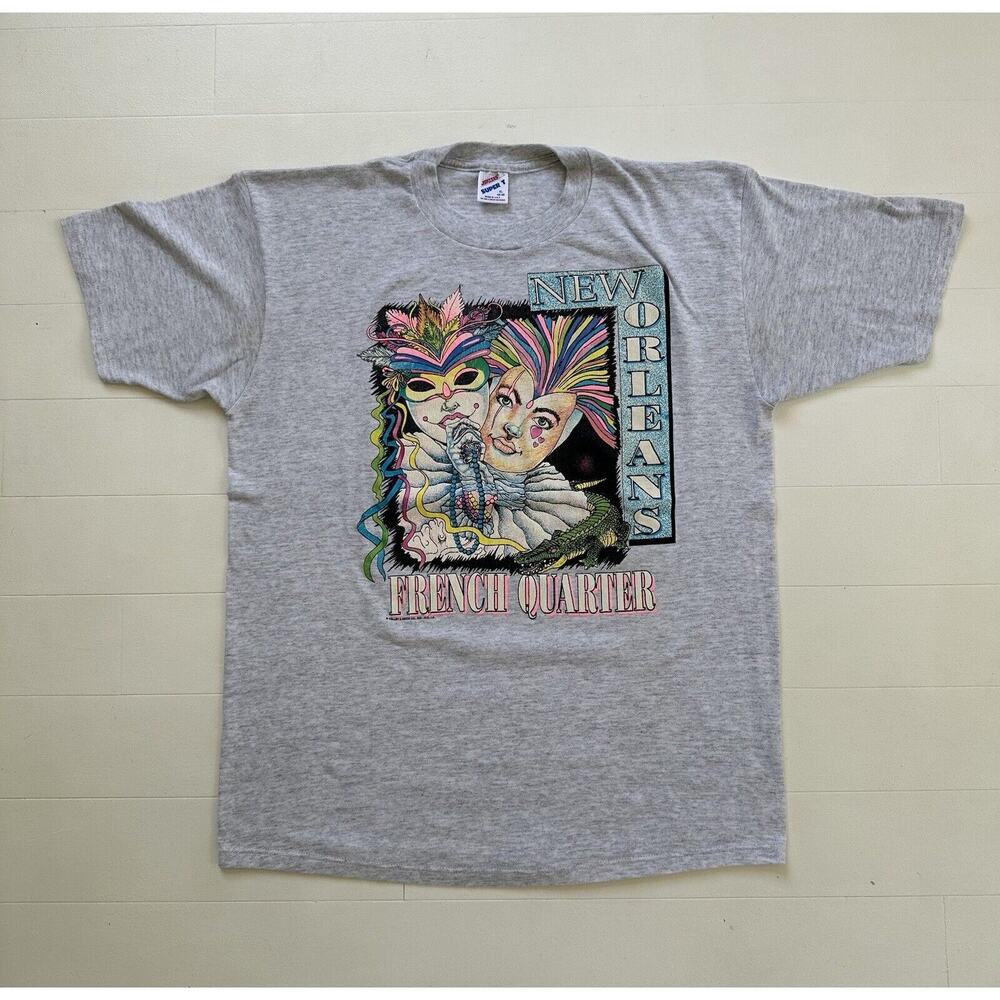 Vintage New Orleans French Quarter Mardi Gras Jerzees T-Shirt L